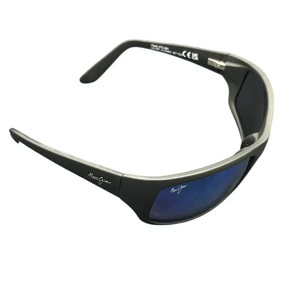 Maui Jim Peahi Polarized Wrap Sunglasses Matte Black Blue Hawaii Lenses